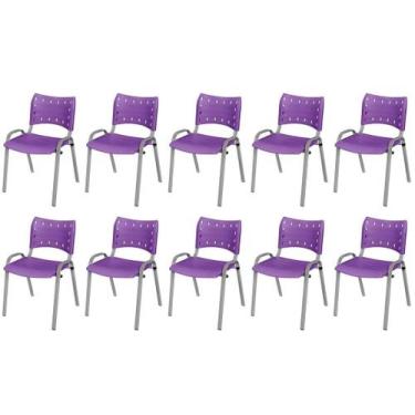 Imagem de Cadeira Iso Base Cinza Escola, Escritório Violeta Kit 10 Un - LAURALAN