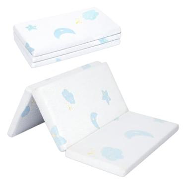 Imagem de Colchão Pack and Play, colchão de berço portátil com três dobras, colchão N Play, 96,5 x 66 cm para viagem, colchão macio e respirável com capa lavável (lua/estrela-dobra tripla)