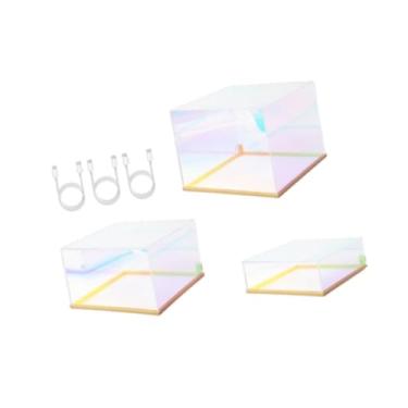 Imagem de Esquirla 3 peças Caso de exibição acrílica Risers de aninhamento com luzes LED com fundo oco para o varejo riser prateleira para estatuetas de brinquedos, Colorida