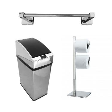 Imagem de Toalheiro 30cm Lixeira Automática 6L Papeleira Dupla Inox