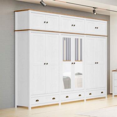 Imagem de Guarda Roupa Roupeiro 12 Portas 3 Gavetas Topázio 9134BF Branco Freijó Finestra