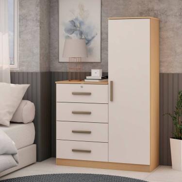 Imagem de Cômoda 4 Gavetas 1 Porta- 1 Gaveta com Chave Freijo/White laca