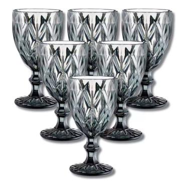 Imagem de Conjunto de Taças Kit 6 Peças Modelo Diamond 320ML Cristal Fumê Para Suco Água Mesa Posta