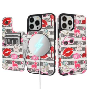 Imagem de SkyEagle Capa carteira para iPhone 13 Pro Max com suporte para cartão compatível com suporte Magsafe com bloqueio de RFID, compartimentos para cartão de crédito, couro PU, feminino, para Apple13ProMax