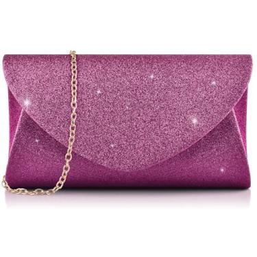 Imagem de PACETAP Bolsa feminina para noite, bolsa clutch com glitter, para festa de casamento com corrente para mulheres, formal, casamento, coquetel, formatura, jantar (rosa vermelha), Glitter rosa vermelha