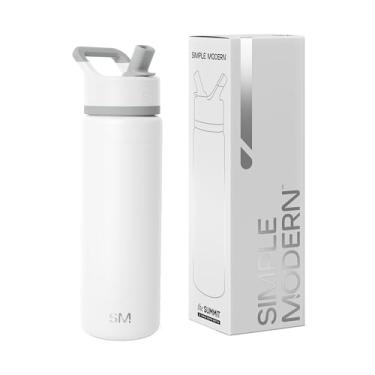 Imagem de Simple Modern Garrafa de água com tampa de canudo garrafas térmicas de aço inoxidável isoladas a vácuo | Garrafa reutilizável à prova de vazamento sem BPA para academia, viagens, esportes | Coleção Summit | 650 ml, branco de inverno