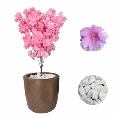 Imagem de Flor Cerejeira Pessegueiro Artificial Vaso Liso Pedra Braca - Flor Imp