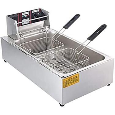 Imagem de Fritadeira Fritadeira, Cilindro Único De Aço Inoxidável Elétrico Com Cesto E Controle De Temperatura Perfeito Para Frango Frito Camarão Batatas Fritas,12L,Collector88