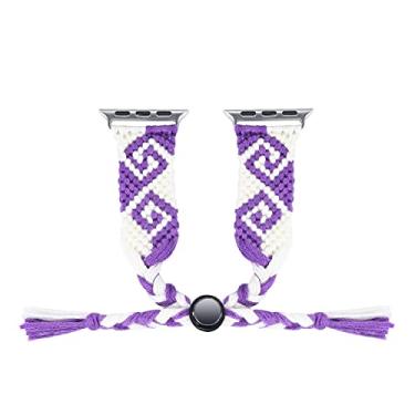 Imagem de Euler Pulseira de relógio de algodão de 2ª geração para Apple Watch séries 9 8 7 6 SE (LH-branco-roxo, 42/44/45 mm)