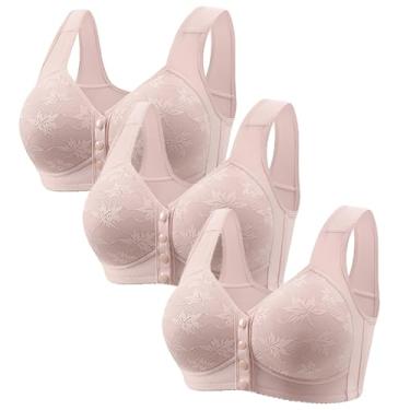 Imagem de 3 Pack Daisy Bra, Lightweight, Breathable and Gathered, Front Enclosed Wireless Push-Up Bra Everyday Wireless Wireless Comfort Bra for Older Women(B,X-L)