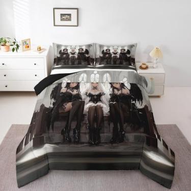 Imagem de Erosebridal Jogo de cama casal de anime japonês, conjunto de edredom de anime kawaii, estilo japonês, desenho animado japonês, colcha para meninos, adolescentes, adultos, mulheres, decoração de quarto