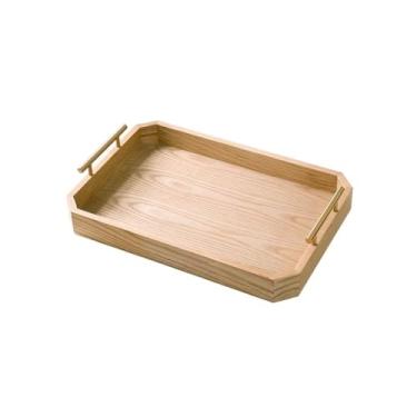 Imagem de Bandeja de serviço Bandeja de madeira retangular para casa, bandeja para chá, sala de estar, frutas, lanche, armazenamento e organização, bandeja para suco e bebidas Bandeja decorativa