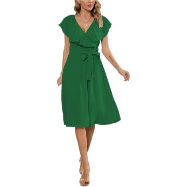 Imagem de Vestido genérico na altura do joelho e decote em V com babados para mulheres