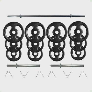 Imagem de Kit Profissional 40 Kg de Anilhas + 2 Barras de 40cm + Barra de 160cm