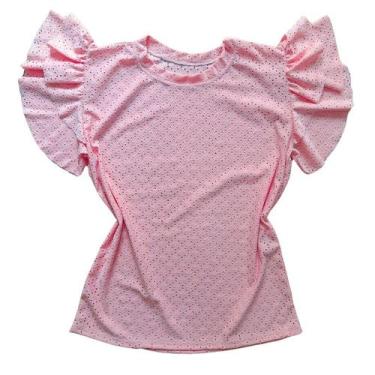 Imagem de Blusa Plus Size Feminina Manga Curta 2 babadinho Lese Elastano - MADAL
