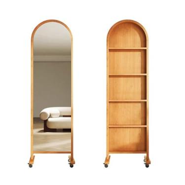 Imagem de Porta-jornais de chão Suporte de exposição de revistas retrô, suporte de chão para livros, jornais, prateleira giratória, móvel, espelho de corpo inteiro Porta-revistas de chão(Natural)