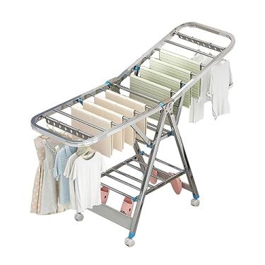 Imagem de CUTPOIY Prateleiras de secagem de roupas para lavanderia dobrável, rack de roupas resistente com rodas, organizador de lavanderia de aço inoxidável, prateleiras de secadora de roupas para lavanderia