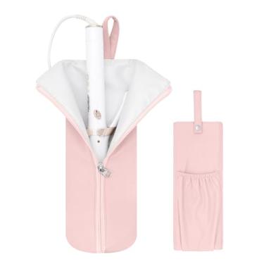 Imagem de Boweike Bolsa de viagem para ferramentas de cabelo T3 SinglePass Curl X, capa de ferro de cachos resistente ao calor para bio ionic, organizador de ferramentas de cabelo para casa e viagem (rosa)