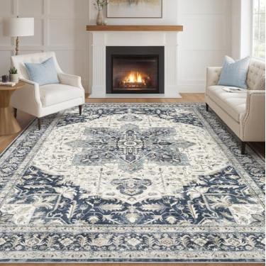 Imagem de Tortania Tapete de área para sala de estar - 20 x 25 cm lavável boho tapete vintage oriental envelhecido casa de fazenda grande fino para sala de estar quarto embaixo da mesa de jantar escritório em