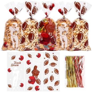 Imagem de DIYASY 150 unidades de sacos de doces de celofane de futebol, bolsa transparente de presente de futebol, sacolas de lanche de plástico com gravatas tema esportivo suprimentos de lembrancinhas de festa