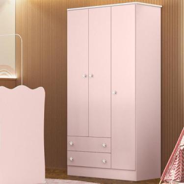 Imagem de Guarda Roupa Infantil 3 Portas 2 Gavetas Doce Sonho Qmovi, Rosa Acetin