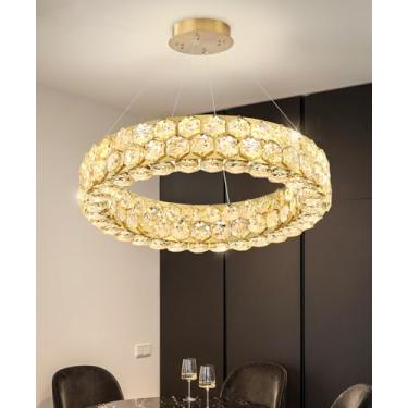 Imagem de dolria Lustre De Cristal Moderno, Lustres De Anel Para Sala De Jantar, Sala De Estar, Redondo, Led, Luminária De Teto Regulável Para Quarto, Corredor, Hall De Entrada, Dourado