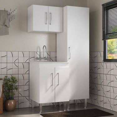 Imagem de Conjunto Armários De Lavanderia Com Gabinete E Tanque 45l Multimóveis Cr30041 Branco