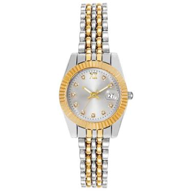 Imagem de BESTKANG Relógio feminino elegante analógico de quartzo – Relógio de pulso feminino de luxo à prova d'água com mostrador de data, relógios femininos delicados de aço inoxidável dourado e prata, Prata