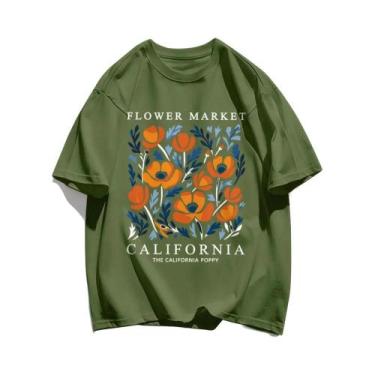 Imagem de Camiseta Feminina Casual de Algodão com Estampa Floral Amarela - Manga