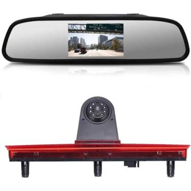 Imagem de 3ª luz de freio para montagem no teto alto, câmera traseira + espelho de tela LCD TFT de 4,3 polegadas de substituição para Van Mercedes Benz Sprinter W906/VW Crafter Caravelle 2007-2015