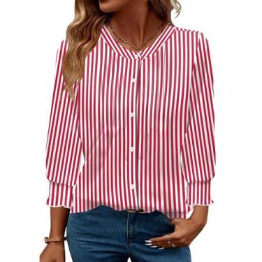 Imagem de Blusa feminina AKEWEI, com blusa, algemada, listrada, vermelha, branca