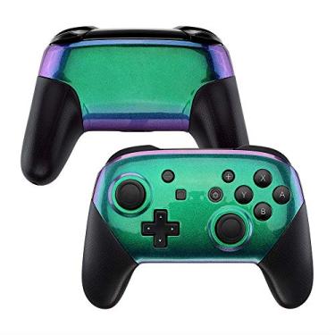 Imagem de eXtremeRate Chameleon Placa frontal brilhante e placa traseira para controle Nintendo Switch Pro, capa de substituição DIY verde roxa para Nintendo Switch Pro – controle não incluído