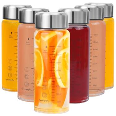 Imagem de Pacote com 6 garrafas de suco de vidro de 473 ml - Garrafas de água de vidro de boca larga com tampas - para sucos, vitaminas, leite, proteína, sem BPA, reutilizáveis, tampas de aço inoxidável, à