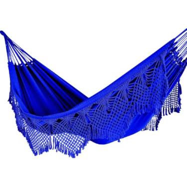 Imagem de Rede De Descanso Luxo Dormir Balanço Casal Jeans Reforçada Grande 4.3 m x 1.5 m Até 250Kg - Ideal Para Camping, Praia, Acampamento, Jardim, Varando, Sítio, Chárcara, Apartamento, Viagem, Fazenda