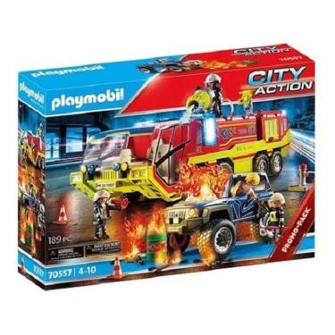 Imagem de Playmobil City Action Caminhão Bombeiros C/ Luz e Som e Carro – 189 peças