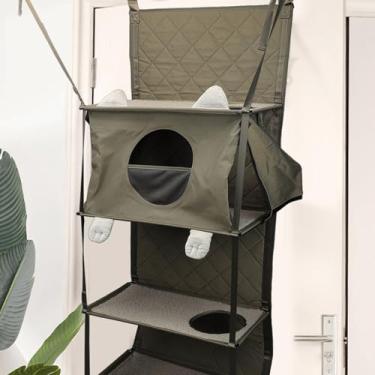 Imagem de Prateleiras de Parede para Gatos, Espaço para Escada de Gatos Em árvores, Escalador Montado na Porta, Móveis Cama Torre Multifuncional Dobrável