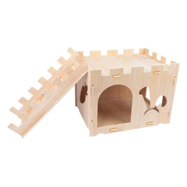 Imagem de Generic Casa de castelo de madeira para coelhos, fácil de montar, casa de madeira para hamster, pequeno castelo para animais de estimação, para ratos anões e