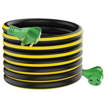 Imagem de RVGUARD Cabo De Extensão Para Trailer 30 A E 15 Metros, Resistente Calibre 10/3 Com Indicador Energia Led Organizador, Plugue Padrão Tt-30P/R, Preto Amarelo