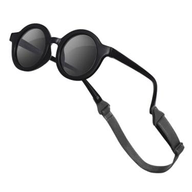 Imagem de VideMundi Óculos de sol para bebês com alça polarizada flexível UV400 para bebês meninos meninas de 0 a 36 meses, Preto fosco, Baby