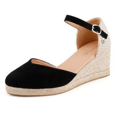 Imagem de BCTEX COLL Sandálias Femininas Pretas De Alpargatas Com Tira No Tornozelo E Plataforma, Bico Fechado, Sapatos Elegantes, Tamanho 8,5