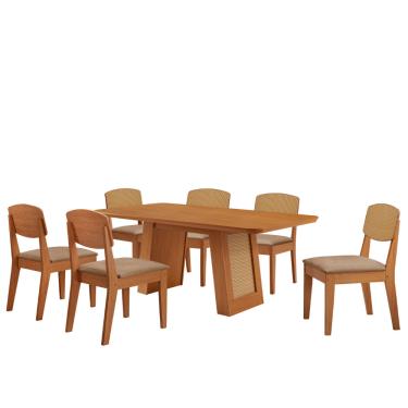 Imagem de Mesa Carolina 180 Tampo MDF Canto Copo 6 Cadeiras Copper Premium Moderna Mobilia - TURIM 07 / NATURALLE/NATURALLE/PALHA