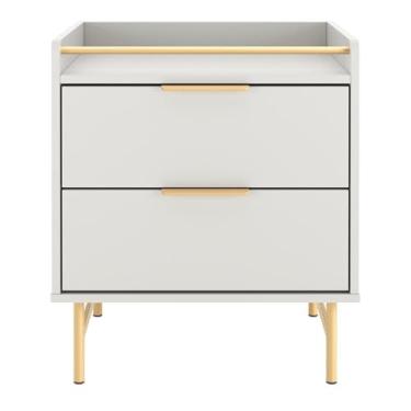 Imagem de Mesa de Cabeceira c/ 2 Gavetas Yves 53 cm - Off White Fosco c/Dourado