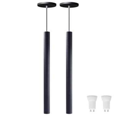 Imagem de Kit 2 Pendente Luminária Tubo Preto 50 Cm + Lâmpada LED Mini Dicroica MR11 4W - 2700K - Branco Quente