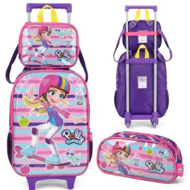 Imagem de Mochila De Rodinhas Lancheira Estojo Polly Pocket Roxo - Napolestore