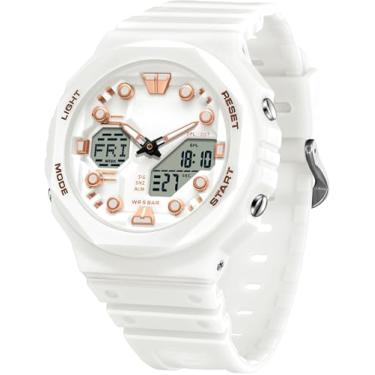 Imagem de findtime Relógio esportivo feminino digital à prova d'água, relógio de pulso tático militar ao ar livre, analógico, moderno, relógios femininos com alarmes luminosos de LED, cronômetro, contagem