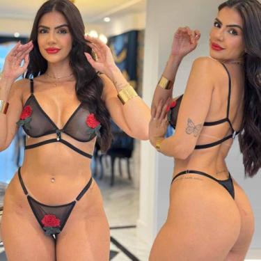 Imagem de Conjunto De Lingerie Sensual Transparente Sexy Tule Calcinha Fio Denta