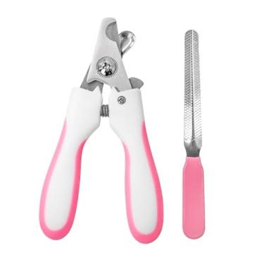 Imagem de Alicate Cortador de Unhas para Pets com Lixa, 15cm, Rosa e Branco, Aço Inoxidável, para Cães e Gatos