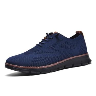 Imagem de Wearbreeze Tênis Oxford masculino casual de negócios – Sapatos sociais leves com cadarço para trabalho, viagens e deslocamento diário, 087 azul escuro, 46