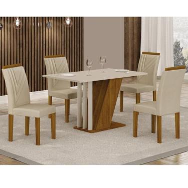 Imagem de Conjunto Sala De Jantar Com 4 Cadeiras Miami Freijó/off White