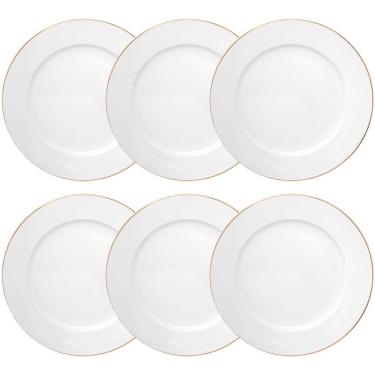 Imagem de Jogo de Pratos de Sobremesa Porcelana Royal Branco Fio de Ouro 20cm 6 peças - Hauskraft